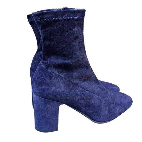 Blue Suede Boots Aquatalia Briana Size 7 Weatherproof Leather Bootie Zip Heeled - Picture 6 of 13